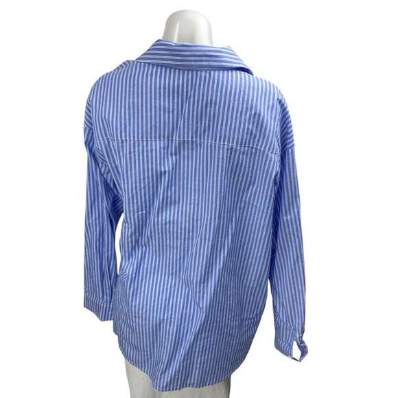 Atoir Women's Blue Striped Long Sleeve Cropped Button Down Shirt Top Size 10 - Picture 2 of 5